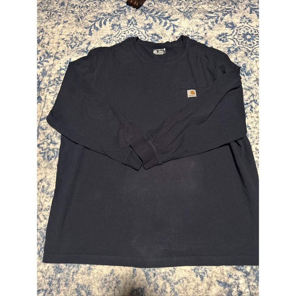 Carhartt Loose Fit Long Sleeve T-Shirt Navy Blue Heavy Duty Mens Size 3XL
